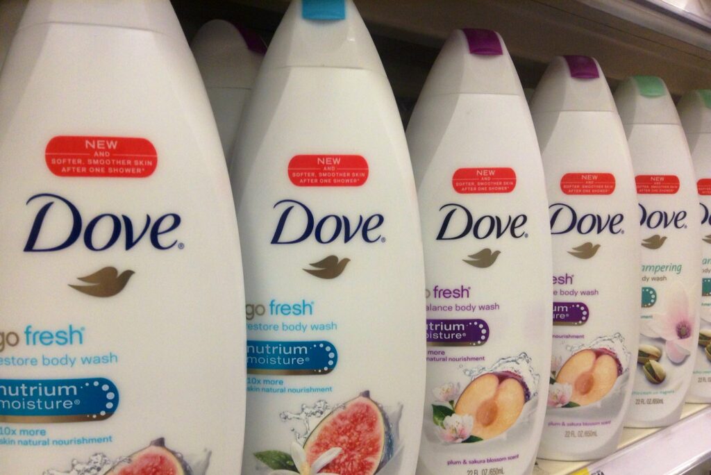 Dove soap on shelf